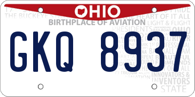 OH license plate GKQ8937