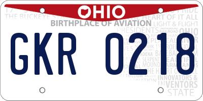 OH license plate GKR0218