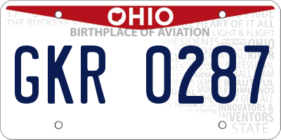 OH license plate GKR0287
