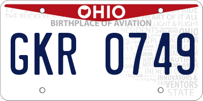 OH license plate GKR0749