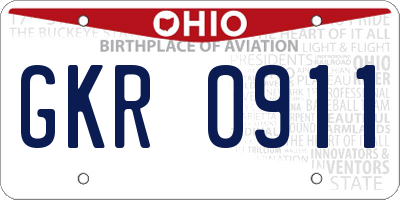 OH license plate GKR0911
