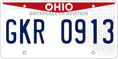 OH license plate GKR0913
