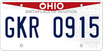 OH license plate GKR0915