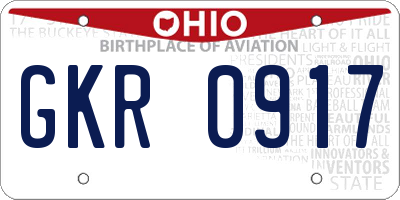 OH license plate GKR0917