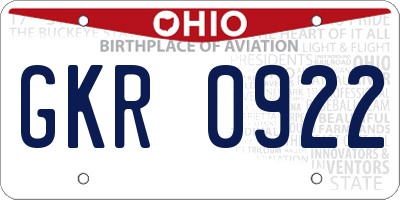 OH license plate GKR0922