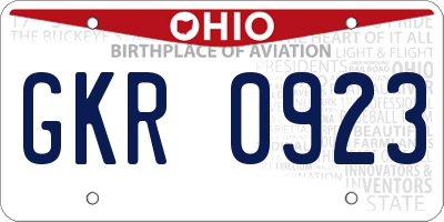 OH license plate GKR0923