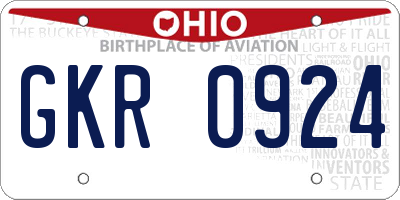 OH license plate GKR0924