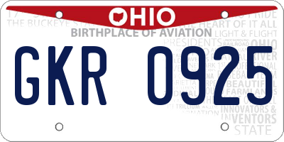 OH license plate GKR0925