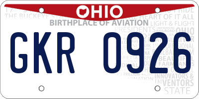 OH license plate GKR0926