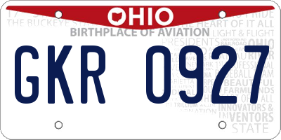 OH license plate GKR0927