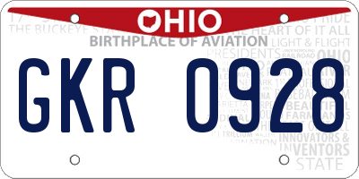 OH license plate GKR0928