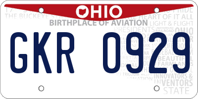 OH license plate GKR0929