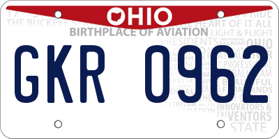 OH license plate GKR0962
