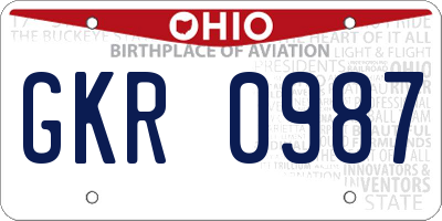OH license plate GKR0987