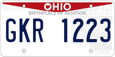 OH license plate GKR1223
