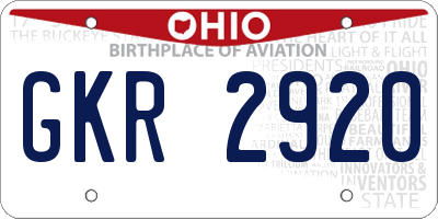 OH license plate GKR2920