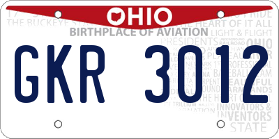 OH license plate GKR3012