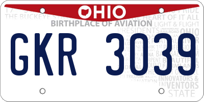OH license plate GKR3039