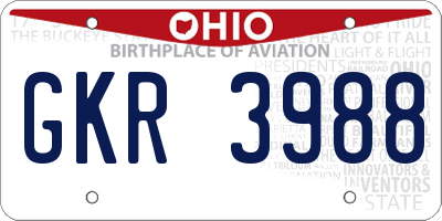 OH license plate GKR3988
