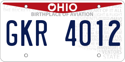OH license plate GKR4012