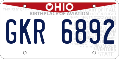 OH license plate GKR6892