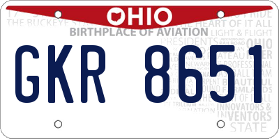 OH license plate GKR8651