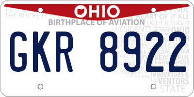 OH license plate GKR8922