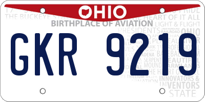 OH license plate GKR9219