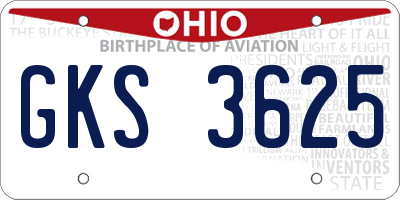 OH license plate GKS3625