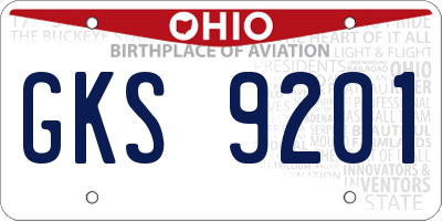 OH license plate GKS9201