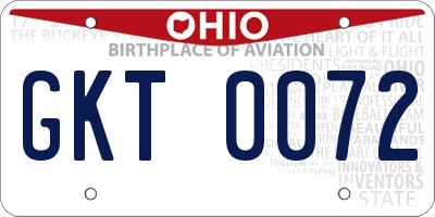 OH license plate GKT0072