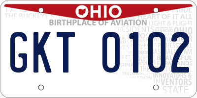 OH license plate GKT0102