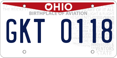 OH license plate GKT0118