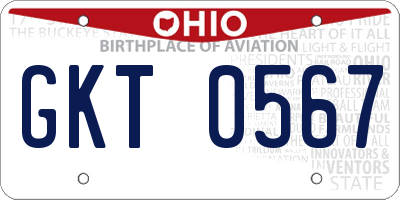 OH license plate GKT0567