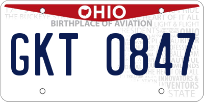 OH license plate GKT0847