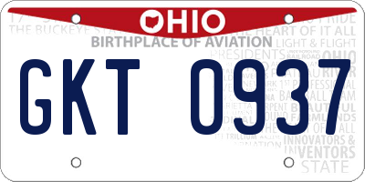 OH license plate GKT0937