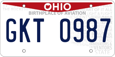 OH license plate GKT0987