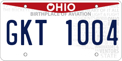OH license plate GKT1004