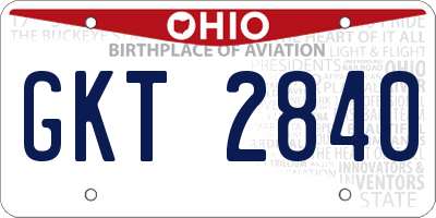 OH license plate GKT2840