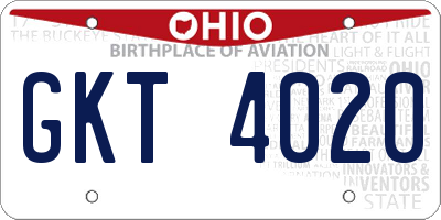 OH license plate GKT4020