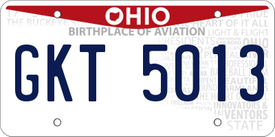 OH license plate GKT5013