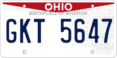 OH license plate GKT5647
