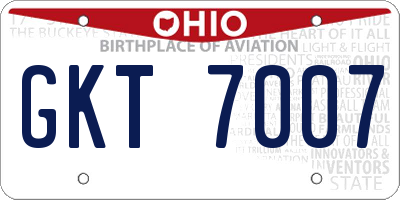 OH license plate GKT7007