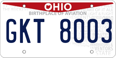 OH license plate GKT8003
