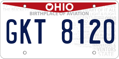 OH license plate GKT8120