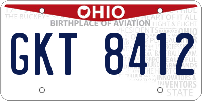 OH license plate GKT8412
