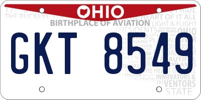 OH license plate GKT8549