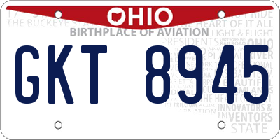 OH license plate GKT8945