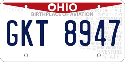 OH license plate GKT8947