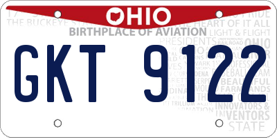 OH license plate GKT9122